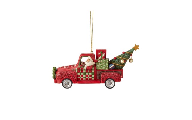  Santa in Red Truck Ornament