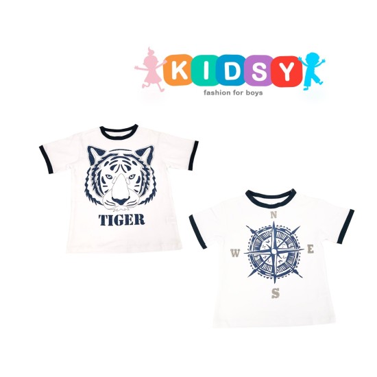 Kidsy Toddler Baby Boys Tiger, Compass Graphic Printed Peruvian Cotton Short Sleeve T-Shirt for 2, 3, 4, 5, 6, 8 Years, Tiger, 8