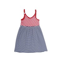 Kidsy Toddler Baby Girls Nautical Striped Peruvian Cotton Dress – Strappy, Loose-Fit, Long Skirt, Whte/Crimson/Midnight, 5