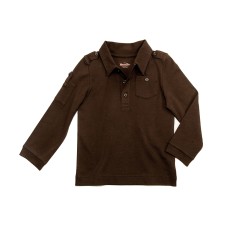Kleverkids Boys Solid Cargo Polo Peruvian Cotton T-Shirt – Long Sleeve, Polo Neck With 3 Buttons