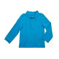 Kleverkids Boys Solid Cargo Polo Peruvian Cotton T-Shirt – Long Sleeve, Polo Neck With 3 Buttons, Williamsburg Blue, 4