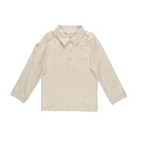 Kleverkids Boys Solid Cargo Polo Peruvian Cotton T-Shirt – Long Sleeve, Polo Neck With 3 Buttons, Oatmeal Heather, 4