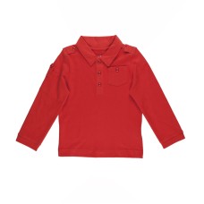 Kleverkids Boys Solid Cargo Polo Peruvian Cotton T-Shirt – Long Sleeve, Polo Neck With 3 Buttons