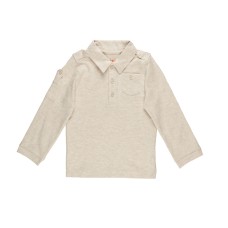 Kleverkids Boys Solid Cargo Polo Peruvian Cotton T-Shirt – Long Sleeve, Polo Neck With 3 Buttons