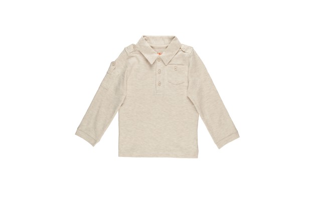  Boys Solid Cargo Polo Peruvian Cotton T-Shirt – Long Sleeve, Polo Neck With 3 Buttons, Oatmeal Heather, 3