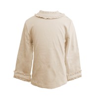 Kleverkids Girls Frilled Neck And Cuffs Peruvian Cotton T-Shirt – Long Sleeve, Crewneck, Creme Brule, 5