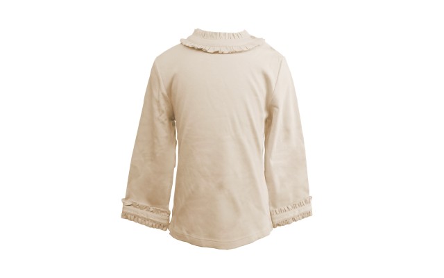  Girls Frilled Neck And Cuffs Peruvian Cotton T-Shirt – Long Sleeve, Crewneck, Creme Brule, 5