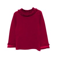 Kleverkids Girls Frilled Neck And Cuffs Peruvian Cotton T-Shirt – Long Sleeve, Crewneck, Magenta, 3