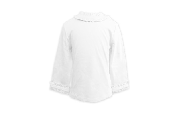  Girls Frilled Neck And Cuffs Peruvian Cotton T-Shirt – Long Sleeve, Crewneck, Snow, 4