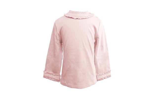  Girls Frilled Neck And Cuffs Peruvian Cotton T-Shirt – Long Sleeve, Crewneck, Tickled Pink, 5