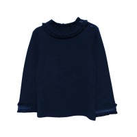 Kleverkids Girls Frilled Neck And Cuffs Peruvian Cotton T-Shirt – Long Sleeve, Crewneck, Winters Night, 8