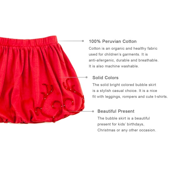  Toddler Baby Girls Embroidery Bubble Skirt – Peruvian Pima Cotton, Balloon Skirt, Elastic Waist, Pull-On, Solid Colors, Persimmon, 2