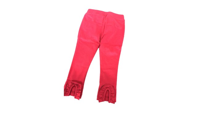  Toddler Baby Girls Frilled Pants – Peruvian Pima Cotton, Elastic Waist, Pull-On, Solid Colors, Tickled Pink, 2