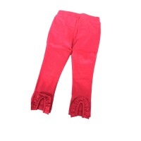 Kleverkids Toddler Baby Girls Frilled Pants – Peruvian Pima Cotton, Elastic Waist, Pull-On, Solid Colors, Tickled Pink, 3