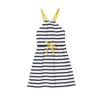 Kleverkids Toddler Baby Girls Striped Peruvian Cotton Dress – Strappy, Long Skirt, Navy Stripe, 4