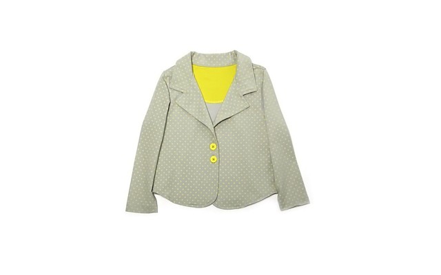  Toddler Girls Polka Dots Blazer Jacket  – Notched Lapel, Two Button Closures, LIME DOT, 2