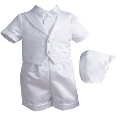 Lauren Madison baby boy Christening Baptism Infant Vestie Set With Short (White, 9-12 Months)
