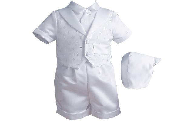 Lauren Madison baby boy Christening Baptism Infant Vestie Set With Short (White, 9-12 Months)