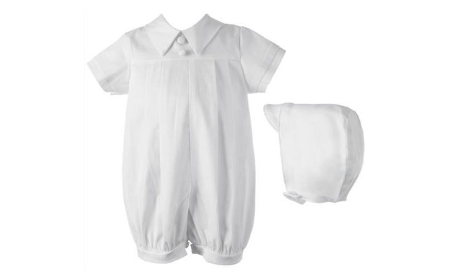 Lauren Madison baby boy Infant Christening Baptism Polished Short Romper (White, 6-9 Months)