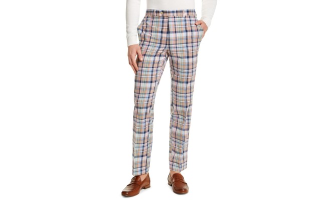  Mens Classic-fit Blue Plaid Dress Pants