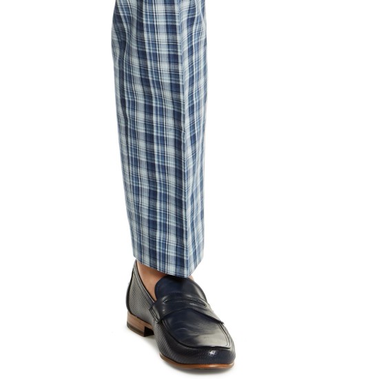  Mens Classic-fit Blue Plaid Dress Pants