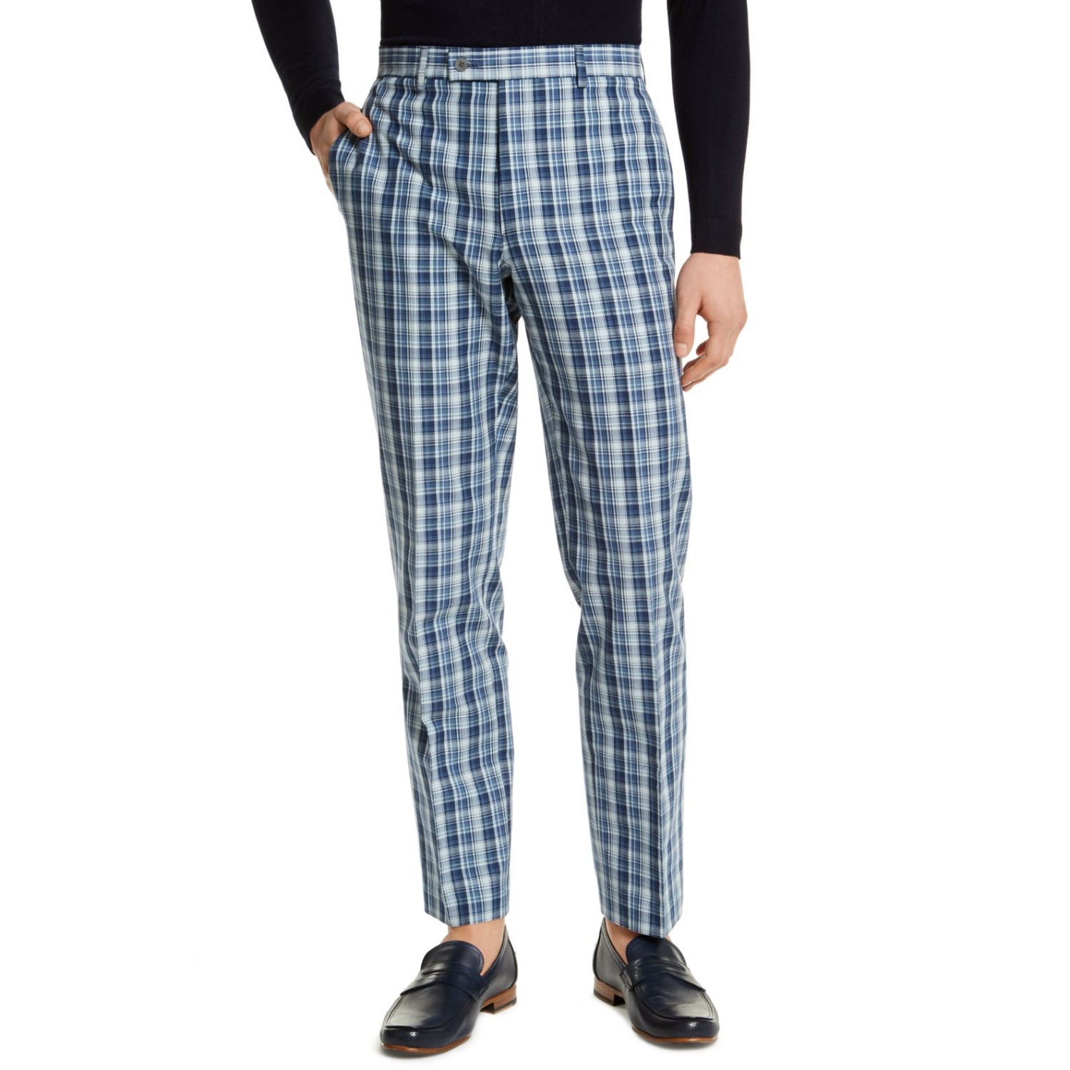 Lauren Ralph Lauren Mens Classic-fit Blue Plaid Dress Pants