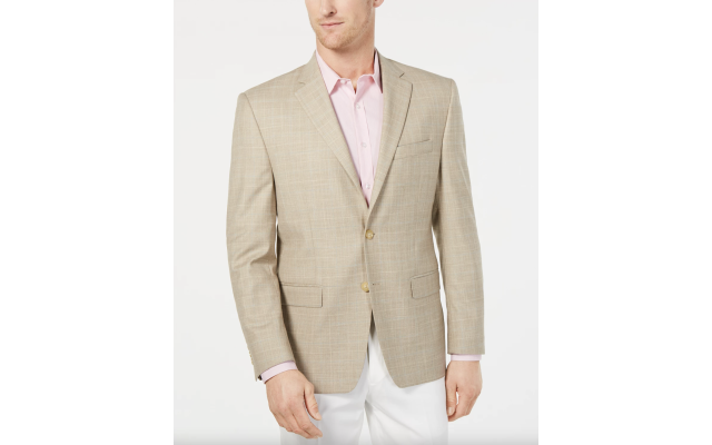  Men’s Classic-Fit UltraFlex Stretch Tan/Blue Windowpane Sport Coat (Tan / Blue, 40R)