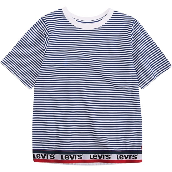 Levi’s Girls’ Big Boxy Knit T-Shirt (Blue/Taping, M)