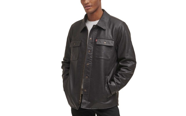Levi’s Men’s Full Fleece Lining Faux Leather Jacket, Brown, Large