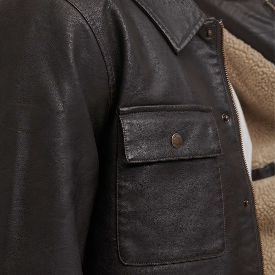 Levi’s Men’s Full Fleece Lining Faux Leather Jacket, Brown, Medium