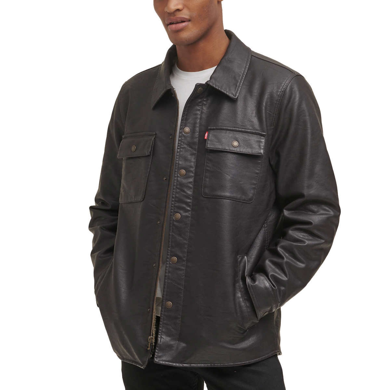 fleece lined faux leather jacket