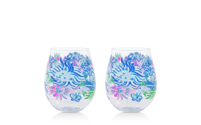  Blue Acrylic Stemless Wine Glass Set of 2, 16 Ounces, High Manetenance