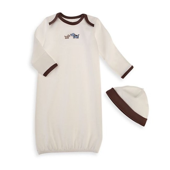  Baby Boys’ Gown and Hat (White Print Puppies, 0-3 Months)