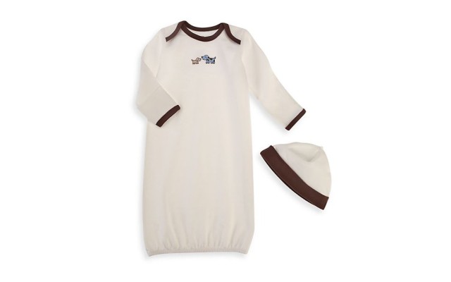  Baby Boys’ Gown and Hat (White Print Puppies, 0-3 Months)