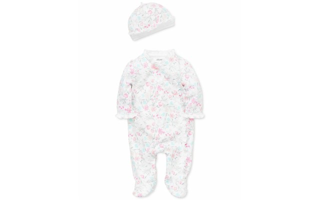 Little Me Baby Girls 2-Pc. Cotton Watercolor Floral-Print Hat & Footed Coverall