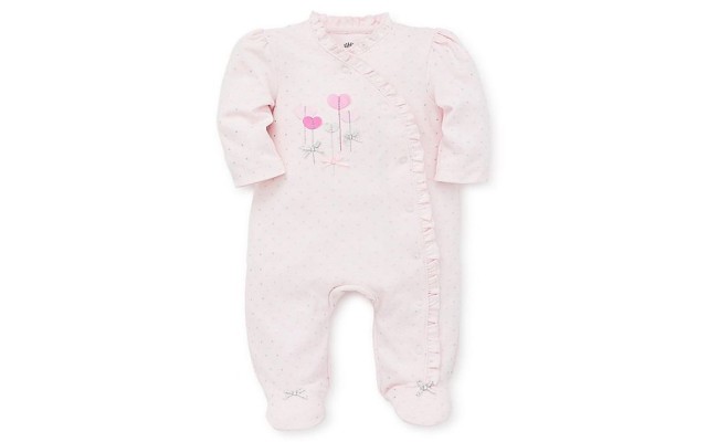  Baby Girls Ruffled Hearts Cotton Footed Coverall