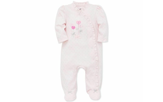 Little Me Baby Girls Ruffled Hearts Cotton Footed Coverall