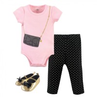 Little Treasure Baby Girls Classic Purse Bodysuit, Pant and Shoes Set, Pack of 3 (18 Months)