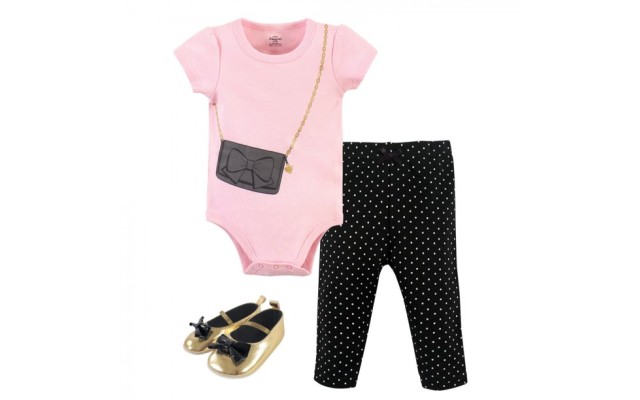  Baby Girls Classic Purse Bodysuit, Pant and Shoes Set, Pack of 3 (18 Months)