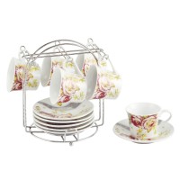 Lorenzo Import Floral Espresso Cups On Metal Stand (Set of 6)