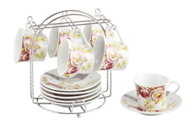 Lorenzo Import Floral Espresso Cups On Metal Stand (Set of 6)