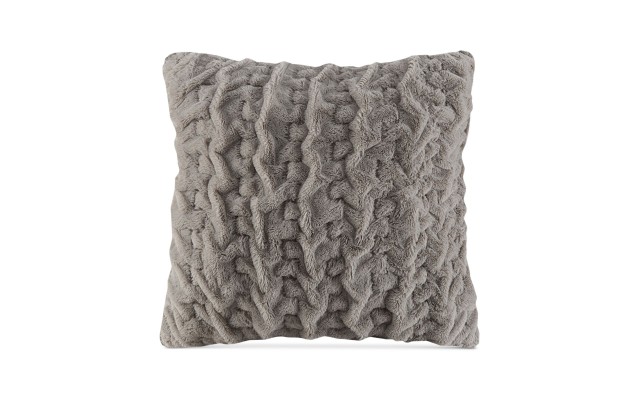  Hand-ruched 25 Square Faux-fur Decorative Pillow, Gray, 25X25