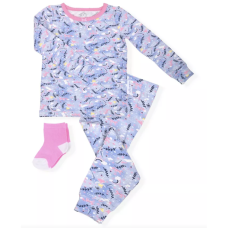 Max & Olivia Baby and Toddler Girls 2-Piece Pajama Set with Socks (Navy, 2T)
