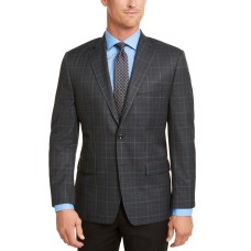 Michael Kors Men’s Classic-Fit Charcoal/Blue Plaid Sport Coat