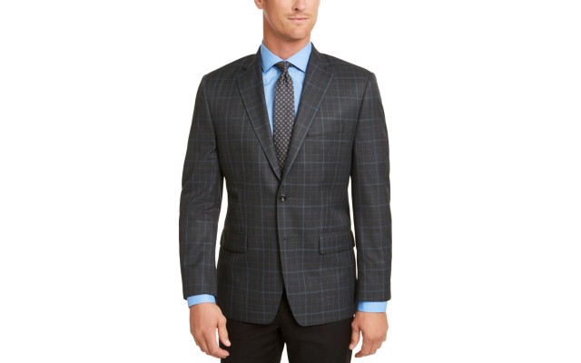  Men’s Classic-Fit Charcoal/Blue Plaid Sport Coat