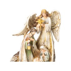 Napco Woodcut Guardian Angel with Holy Family