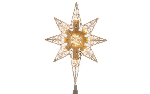  11 Inch Bethlehem Star Tree Topper with 10 Warm (White )