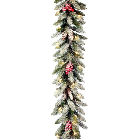  9 Foot by 10 Inch Dunhill Fir Garland with Red Berries, Snow and Cones