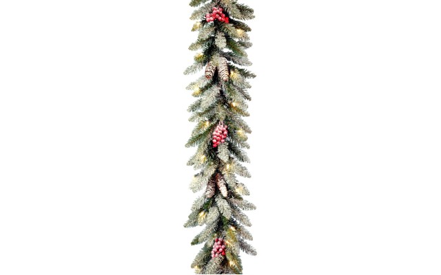  9 Foot by 10 Inch Dunhill Fir Garland with Red Berries, Snow and Cones