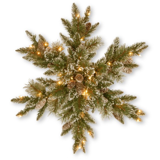  32″ Glittery Bristle Pine Snowflake with 21 White Tipped Cones & 50 Warm White Battery Operated LED Lights
